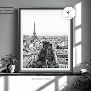 Paris Wall Art black & white Eiffel Tower Sketch Print Vintage Paris Decor Paris Skyline Drawing Travel Photo Download French Gallery decor