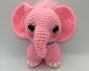 Pink Elephant Crochet Amigurumi doll 6 inch yarn animal handmade Fabric Art