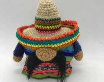Cinco De Mayo Gnome Gonk hand crocheted amigurumi 6 inch tall doll w/Sombrero and Poncho