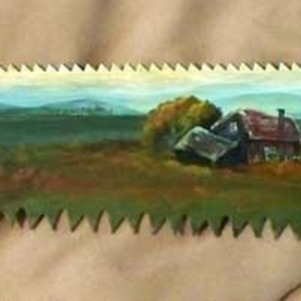 Prairie Folk Art Landscape Farmhouse Pine Tree 21 inch Painted Hand Saw