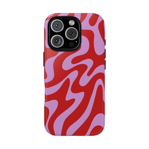 Swirl Phone Case, Cute Y2K Swirl Lines iPhone Case, Pink Red Cover for iPhone 16 15 14 13 12 Pro Max Samsung Galaxy