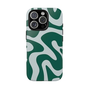 Swirl Phone Case, Cute Y2K Swirl Lines iPhone Case, Green white Cover for iPhone 16 15 14 13 12 Pro Max Samsung Galaxy
