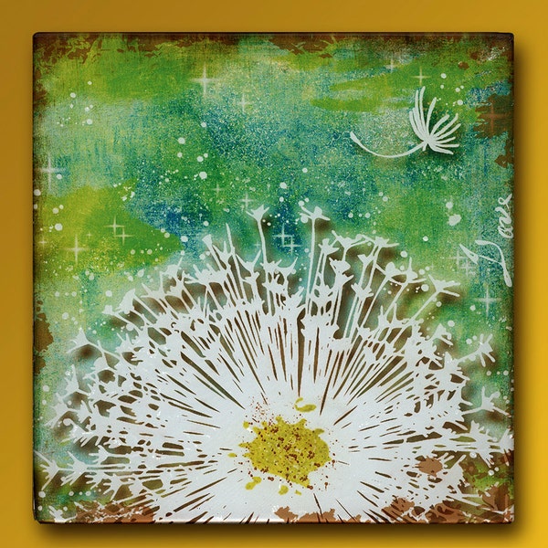 Dandelion Handmade Glass and Wood 5, 6, 7, 8 or 9 Inch Square Wall Blox - GeoForms Collection - Love