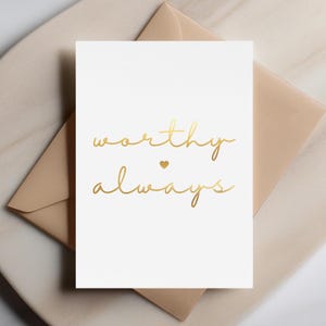Altijd waard: minimalistische gouden kaart, aangepast bericht, LGBTQ+ Pride Card, zelfliefde, bevestiging, aanmoediging, queer support, coming-out