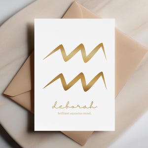 Briljante Waterman Mind - minimalistische gouden astrologiekaart, gepersonaliseerde Waterman sterrenbeeldkaart, uniek dagelijks verjaardagscadeau, gouden groet