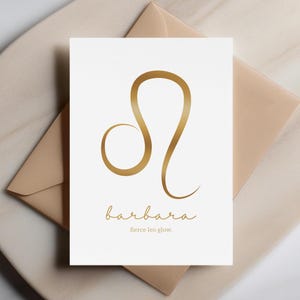 Cartão astrológico minimalista dourado Fierce Leo Glow, seu cartão de visita, cartão personalizado do signo de Leão, presente do signo do zodíaco, presente para amantes da astrologia