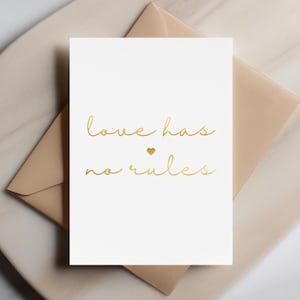 O Amor Não Tem Regras - Estética Minimalista LGBTQ+, Cartão Dourado, Amor Queer, Afirmação de Orgulho, Cartão de Relacionamento, Amor Inclusivo de Gênero