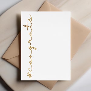 Félicitations - Esthétique minimaliste, carte de voeux en feuille d'or, hashtag #félicitations, carte de fête personnalisée, lettrage doré, carte personnalisée
