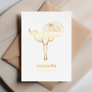 Biglietto d'auguri personalizzato con il segno zodiacale del Capricorno - Saluto astrologico minimalista con nome, regalo per il segno di terra, saluto dorato, vibrazioni ambiziose e premurose
