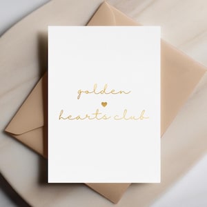 Golden Hearts Club - LGBTQ+-ondersteuningskaart, minimalistische esthetiek, Gold Pride Card, Gold Love Card, queer community, inclusieve liefde, Pride Gift