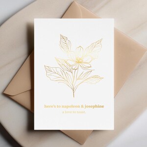 A Love to Toast - Custom Wedding Card, Personalized Couple Names Card, Minimalist Gold Greeting, Elegant Celebration Card, Personal Wishes