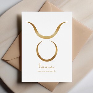 True Taurus Strength - Gepersonaliseerde Taurus sterrenbeeldkaart, minimalistische gouden astrologiekaart, aangepaste naamgroet, teken astrologie minnaar cadeau