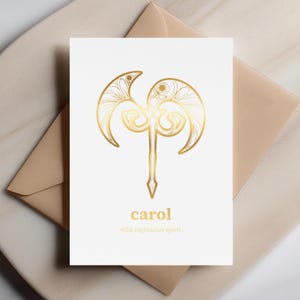 Boogschutter aangepaste dierenriemkaart - gepersonaliseerde astrologiewenskaart met naam, gouden vuurtekencadeau, vrijgevochten goud minimalistisch ontwerp