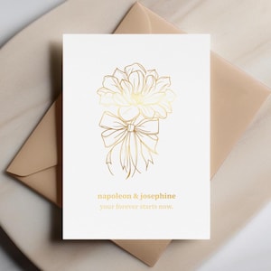 Per sempre inizia ora - Biglietto di nozze personalizzato, nomi di coppia personalizzati, biglietto d'auguri minimalista in oro, biglietto di nozze moderno ed elegante, i tuoi desideri
