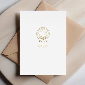 Fier de vous ! – Élégante carte de félicitations en feuille d'or avec breloque médaille d'or et paillettes, carte de voeux dorée, esthétique minimaliste