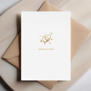 Infinitamente grato - Biglietto di ringraziamento in lamina d'oro radiosa con cuori gemelli e brillantini su carta satinata liscia, biglietto d'auguri minimalista