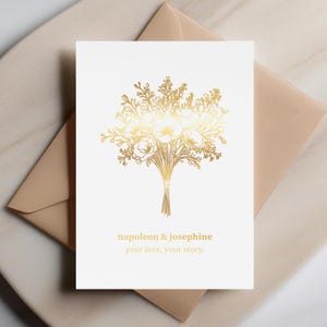 Tu amor, tu historia: tarjeta de boda personalizada, tarjeta dorada minimalista con nombres personalizados, elegante recuerdo de boda para parejas, tus deseos.