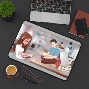 Fantazyjny podkładka na biurko dla chłopca i dziewczynki do nauki czytania, uroczy wystrój biura, motyw motyli i książek, prezent dla studenta, akcesorium do pracy w domu