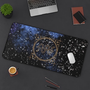 Zodiac Celestial Aquarius Desk Mat - Cosmic Workspace Decor, Astrology Gift, Office Accessories, Gamer Mat, Starry Background Design