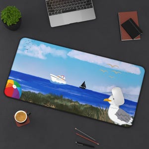 Beach Vibes Desk Mat - Nautical Mouse Pad for Home Office, Coastal Decor, Seagull Design, Summer Gift, Ocean Lover&#39;s Gift