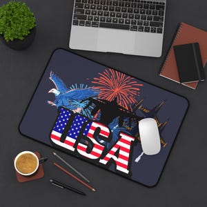 Patriotic Desk Mat, USA Desk Mat, Office Decor, Gamer Mat, Holiday Gift, Stylish Desk Accessory