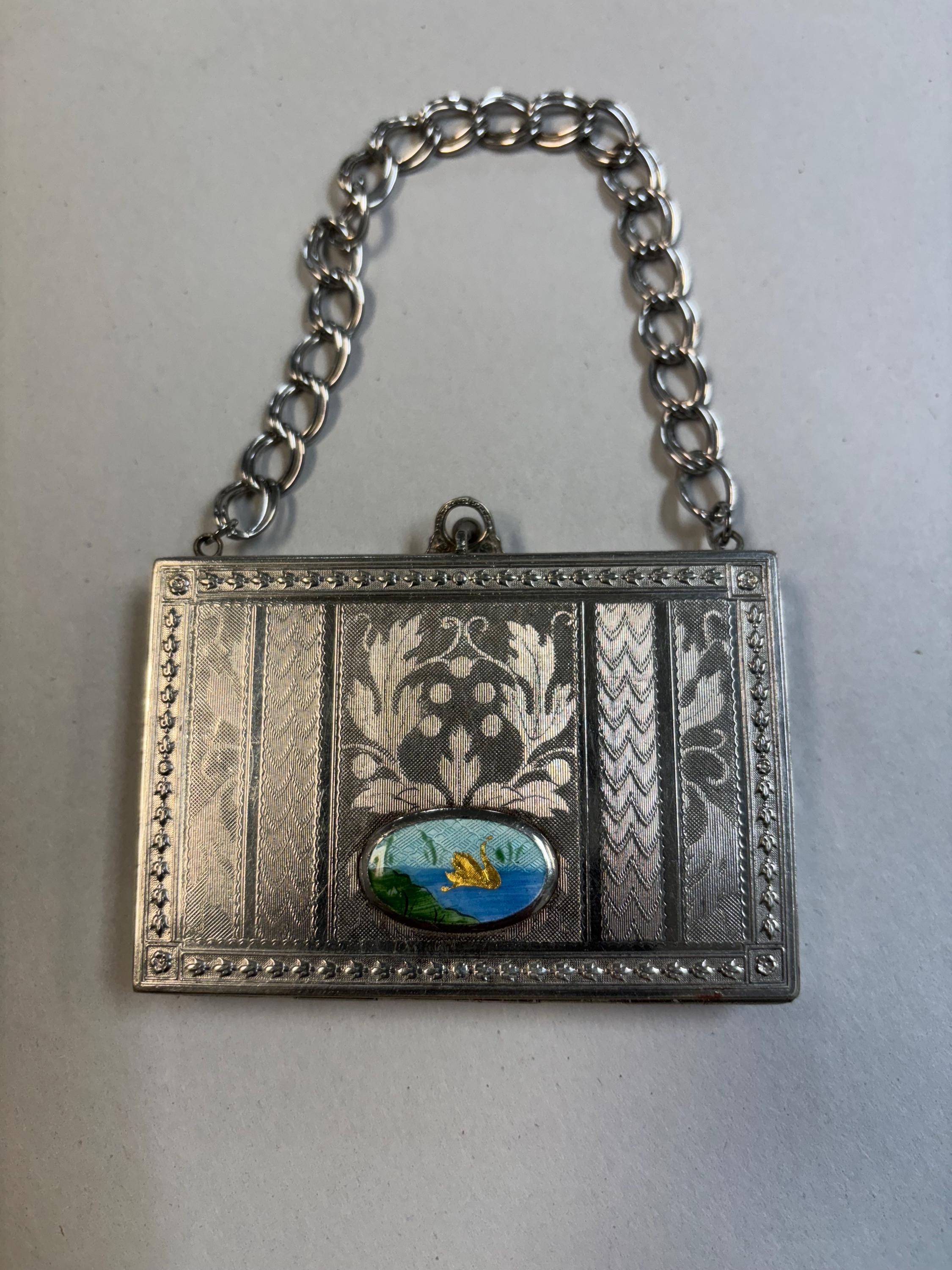 Antike Silber Geldbörse Compact mit Kette