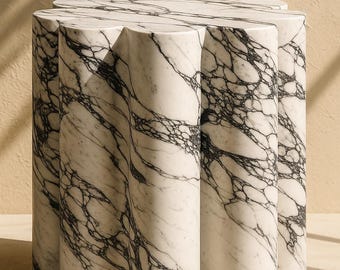 Roma BlocksCalacatta Violet Italian  Romans Ephesus Column Marble Side Table: Modern Fluted Accent Table