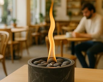 Natürliche schwarze Marmorfeuerstelle, schwere Marmorgartenfeuerstelle, rustikaler Hotel- & Terrassenkamin, bioethonale brennende Feuerstelle für Grabgeschenk