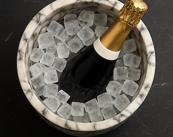 Handcrafted Marble Cool Wine Chiller – Hand-Carved Champagne Cooler, Bar Cart Decor for Restaurant Kitcheen