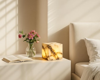 Lampada da tavolo in marmo onice - Torre cubica, lampada di cristallo, decorazione per la casa, regalo per la festa della mamma