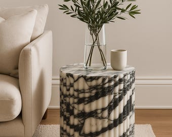 Premioum Norse Roman Column Calacatta Viola Marble Side Table: Avaliable Personalized Order/ 88 lbs.