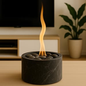 Caminetto da tavolo in marmo Black Dream / Braciere portatile in pietra naturale / Caminetto da interno / Piccolo braciere fatto a mano / Braciere senza fumo