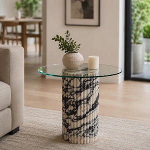 Roma Ancient Colosseum Violet Marble Side Table – Roma Style Fluted Cylinder Nightstand image 1