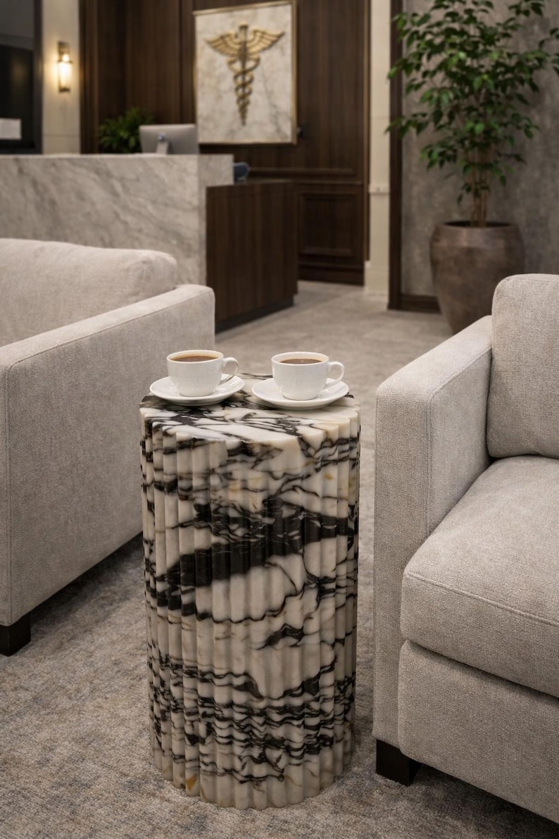 Roma Ancient Colosseum Violet Marble Side Table – Roma Style Fluted Cylinder Nightstand image 4
