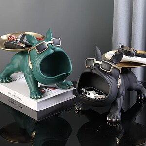 フレンチブルドッグ樹脂トレイ | クールな犬の収納像 | サングラス動物装飾 | 鍵とジュエリー用のモダンなキャッチオール
