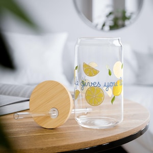 Lemon Sipper Glass 16oz, Citrus Fruit, Glassware, Gift, Yellow spring theme, Summer vibes, Reusable straw, Matcha, Boba Cup, Coffee Glass