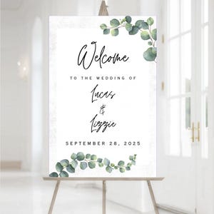 Panneau de bienvenue de mariage eucalyptus : imprimable personnalisé (téléchargement numérique, fichier JPEG et PDF 61 x 36 po.)
