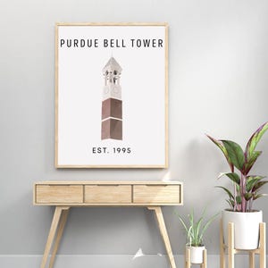 Purdue Bell Tower Digital Print – 8x10 Minimalist Artwork | Established 1995 | Purdue University Wall Art