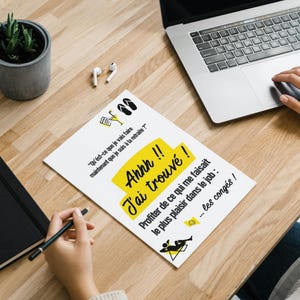 Carte retraite humour à imprimer – Citation drôle “Vive les congés” – Noir et jaune – Départ collègue – PDF digital A5