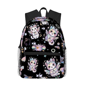 Winged Cat Backpack: Pastel Goth Celestial Bookbag