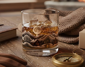 Personalized Mountain Whiskey Glass: Night Sky Cabin Barware