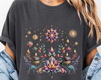 Meditation Tshirt, Comfort Colors Boho Tee, Boho Shirt, Retro Women's Tshirt, Yoga Lover Shirt, Festival Tshirt, Lotus Flower, Trendy Tshirt