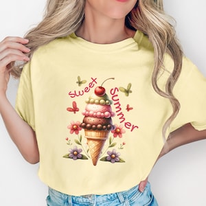 Sweet Summer Ice Cream T-Shirt, Cute Summer Shirt, Ice Cream Cone Shirt, Summer Aesthetic Tee for Women, Y2K Vintage Shirt,  Beach Shirt,