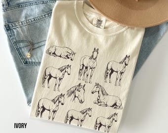 Horses 90s Vintage Tattoo Style Horse Girl Era T Shirt or Sweatshirt, Retro Y2K Unisex, Horse Lover Gift, Western Cowgirl Equestrian Tee