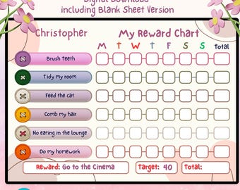 Reward Chart Children's Button Style - Editable Download