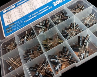 Electrolytic Capacitor Kit 200 pcs 15 Values 0.1uF - 220uF - 15 Section Box Set