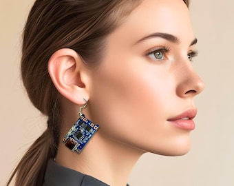 Electronic PCB Earrings - Cyberpunk Steampunk Model "Protector" One Pair
