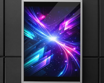 Cosmic Light Flow Abstract Art Print | Neon Energy Instant Digital Download