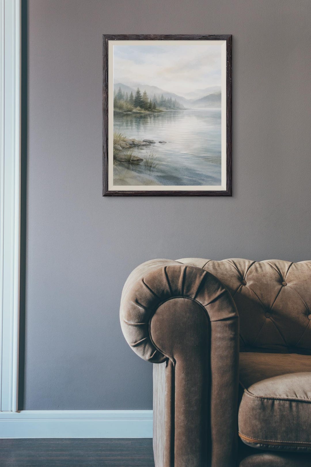 Mountain Lake Atmospheric Landscape Wall Art | Misty Forest Scenic ...
