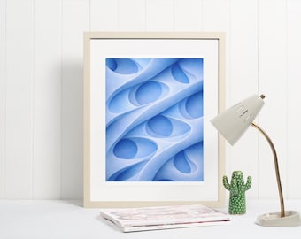 Arte mural abstracto moderno en capas en azul pastel / Descarga digital instantánea